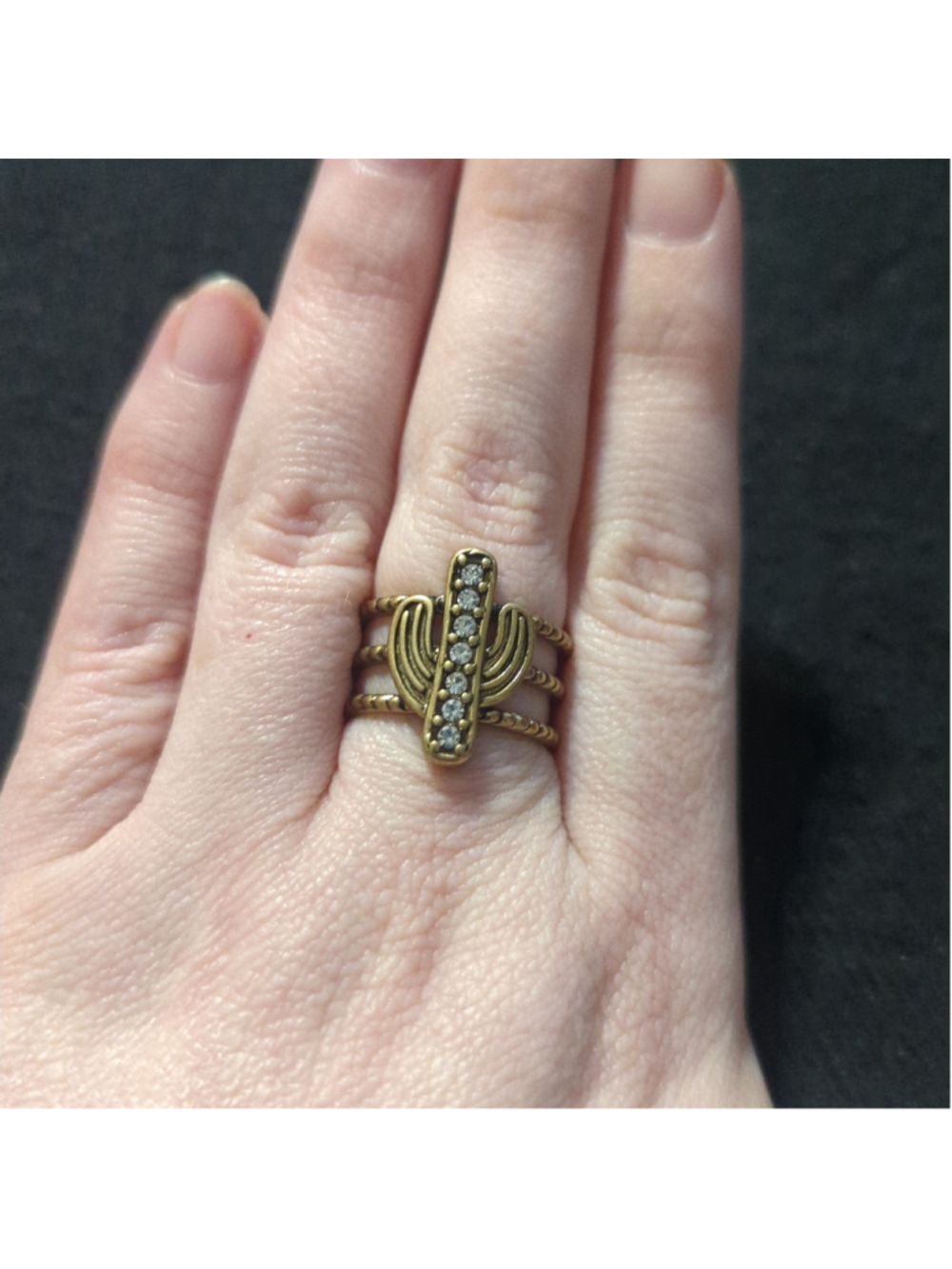 Wrangler Gold Tone Clear Rhinestone Cactus Statement Ring - size 8
